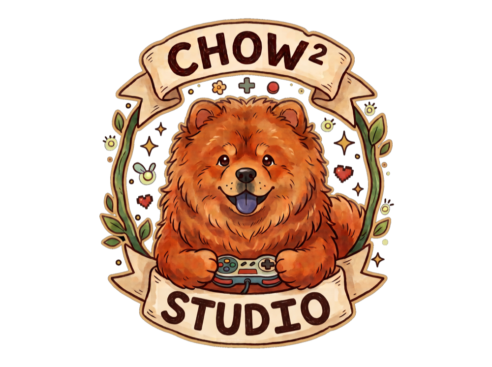 Chow²Studio : un chow-chow roux tenant une manette de jeu